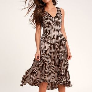 Tiger Print Midi Ruffle Dress
